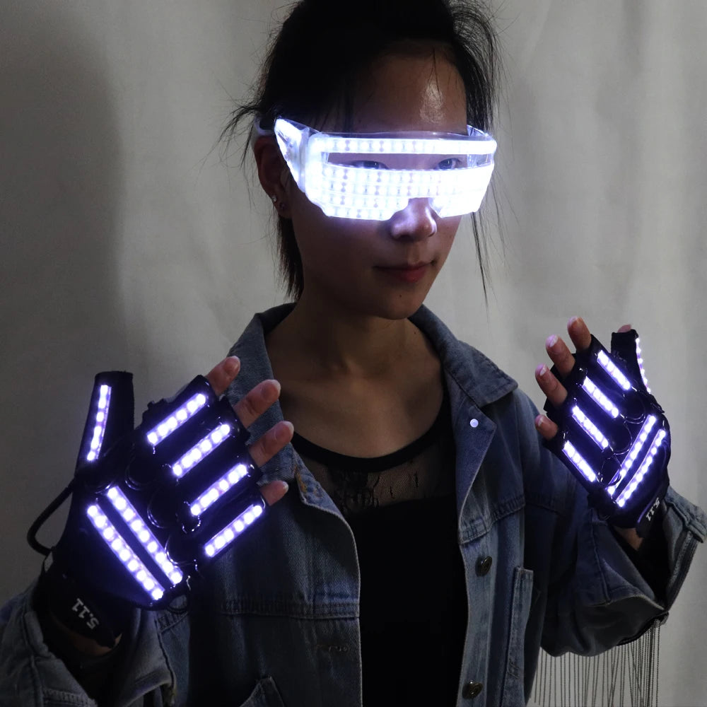 New Design LED Light Emitting Costumes LED Luminous Glasses Gloves Stage Props LED Luminous Costumes