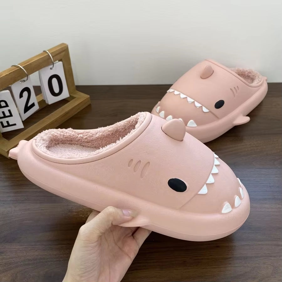 Shark Plush Slippers for Women Men Autumn Winter Warm Cartoon Cotton Slipper Non-Slip Waterproof Outdoor Home Shoes Shakr Slides