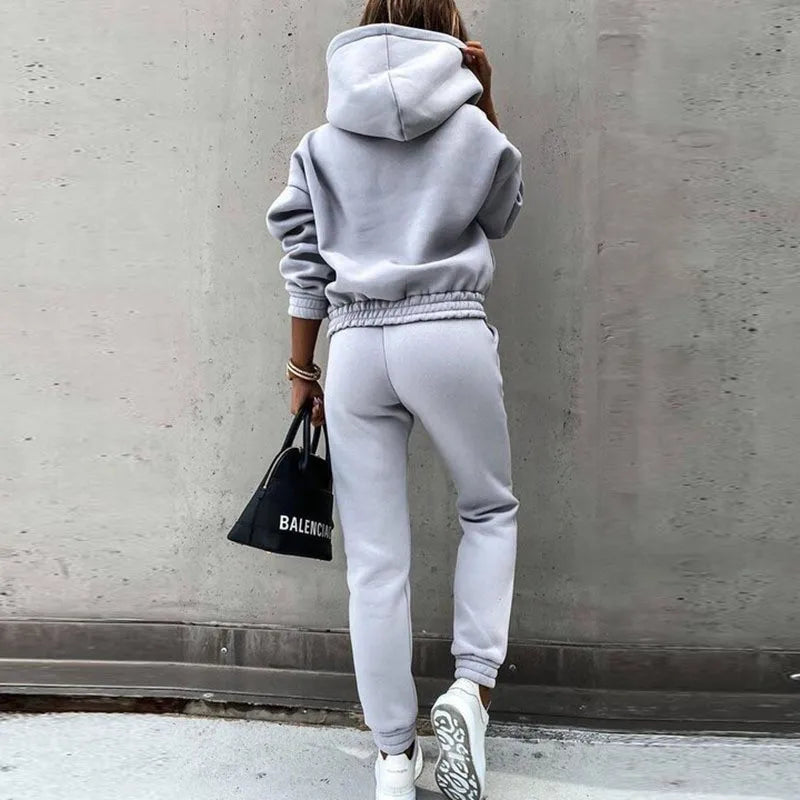 Women‘S Hooded Sweatshirt Soild Casual Sport Trouser Suit 2021 Autumn Winter New Fashion Long Sleeved Sports Suit Ladies Clothes