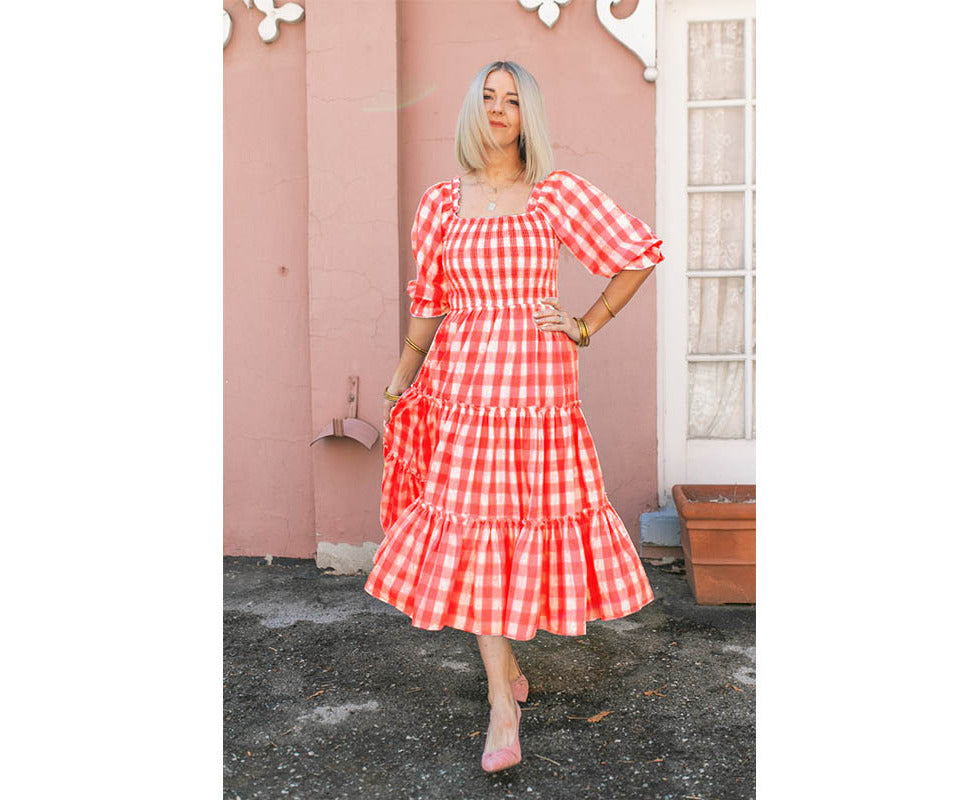 Stylish Summer Matching Red Plaid Maxi Dresses for Mum and Bub