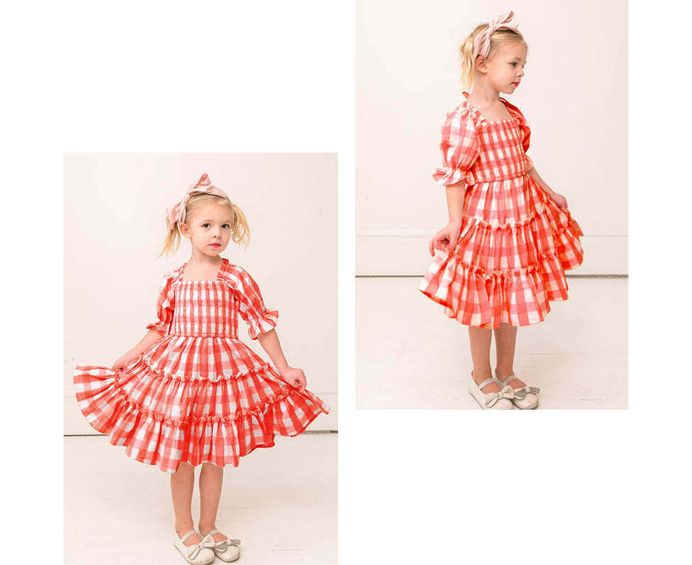 Stylish Summer Matching Red Plaid Maxi Dresses for Mum and Bub