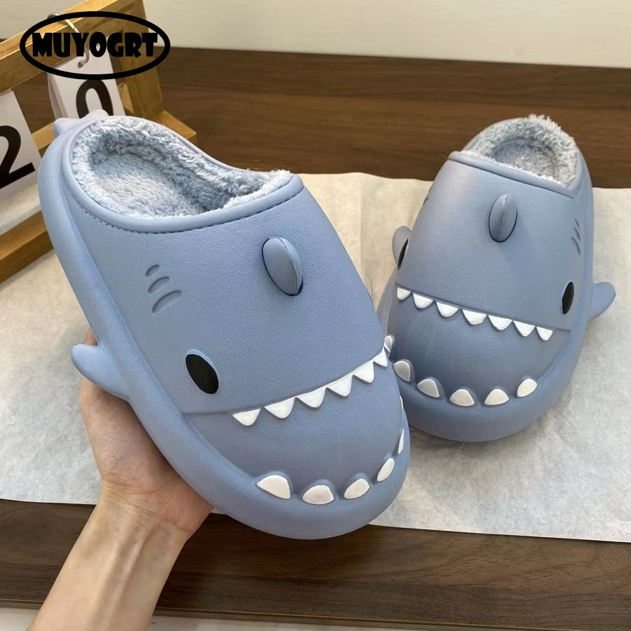 Shark Plush Slippers for Women Men Autumn Winter Warm Cartoon Cotton Slipper Non-Slip Waterproof Outdoor Home Shoes Shakr Slides